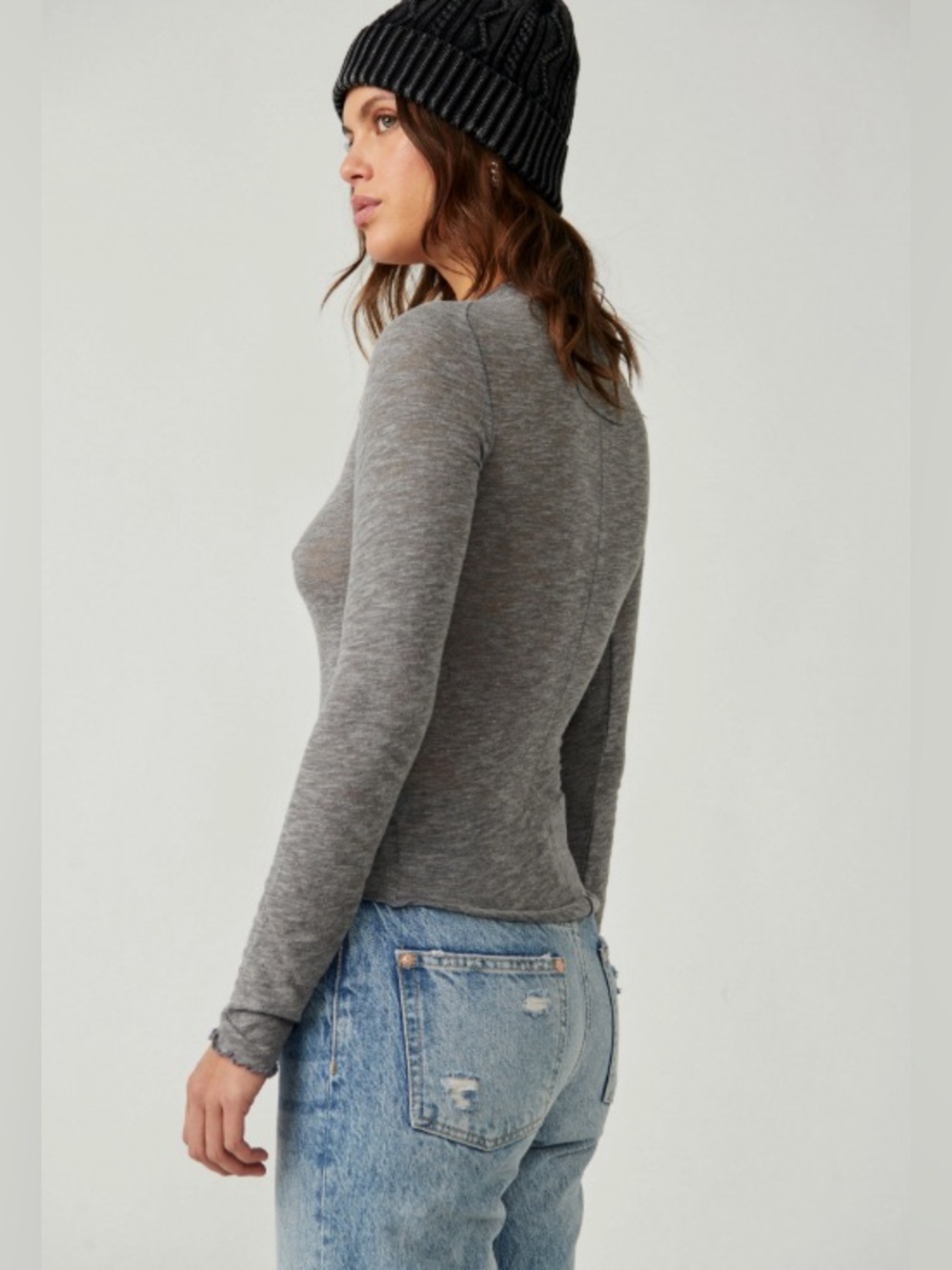 We the Free x Free People Be My Baby Long Sleeve Top in Heather Grey Small New